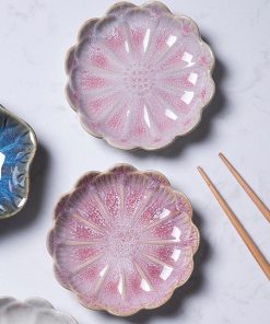 2PCs Originality Pink Flower Shape Ceramics Dining Plates