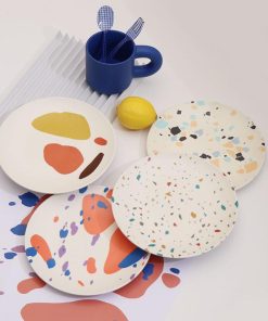 4PCS/Set Nordic Style Hand-Painted Bamboo Fiber Plate Kitchen Supplies