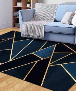 Golden Rug, Navy Blue Rug, Geometric Rug Modern Rug