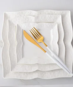 3 Pcs Plain White Porcelain Kitchen Plates Sets, Ceramic