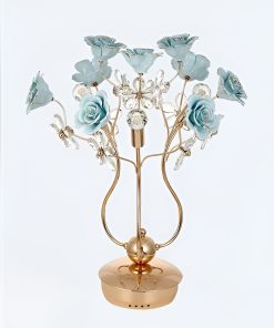 Luxurious Blue Rose Ceramic Table Lamp