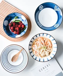 Alternative view of Ceramic Salad Bowl Creative Hand Painted Pattern Japanese Ramen Bowl