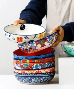 Alternative view of American Salad Plate Hand-painted Round Ceramic Deep Platter