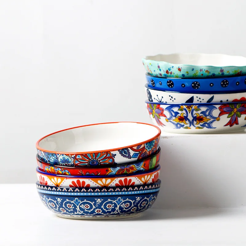 American Salad Plate Hand-painted Round Ceramic Deep Platter - Image 3