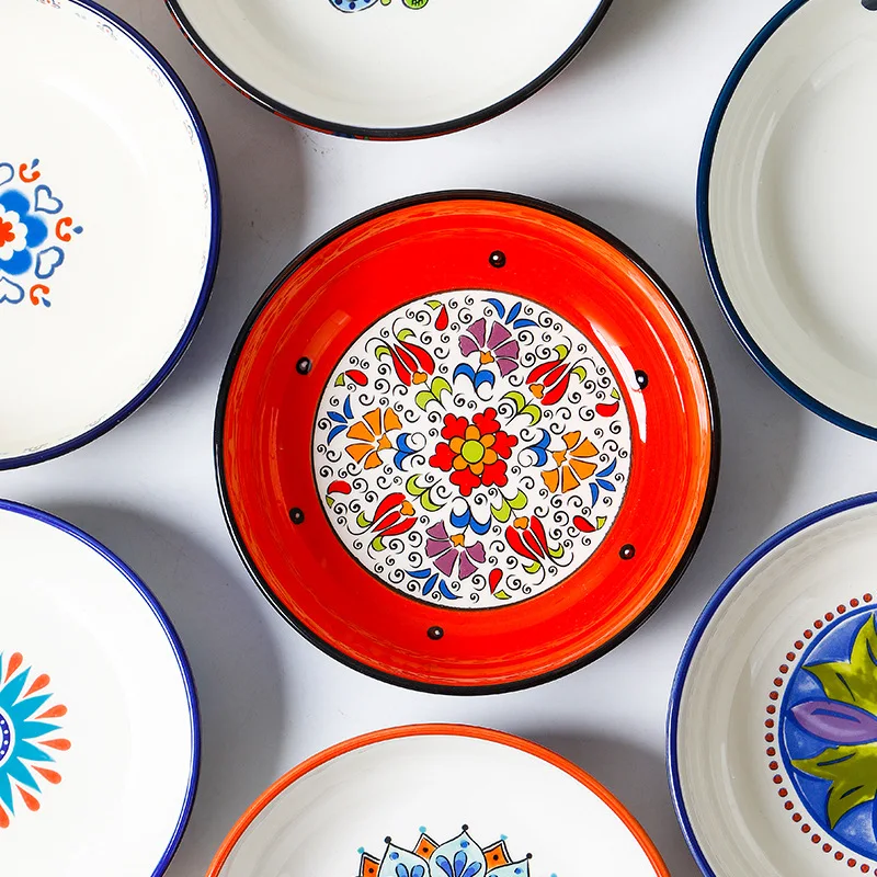 American Salad Plate Hand-painted Round Ceramic Deep Platter - Image 4