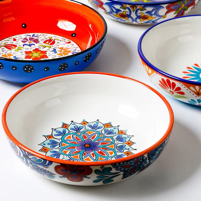 American Salad Plate Hand-painted Round Ceramic Deep Platter - Image 5