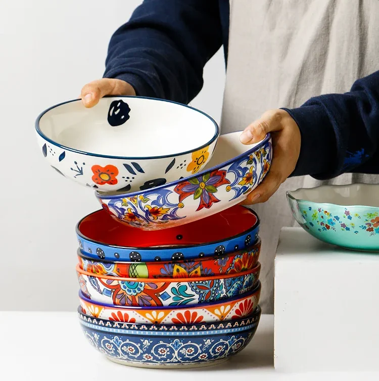 American Salad Plate Hand-painted Round Ceramic Deep Platter