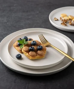 AmorArc Dinner Plates Set of 4, Handcrafted Porcelain Wavy Rim