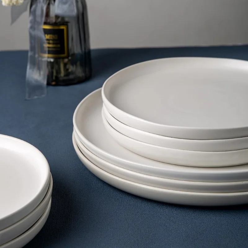 AmorArc Dinner Plates Set of 4, Handcrafted Porcelain Wavy Rim - Image 4