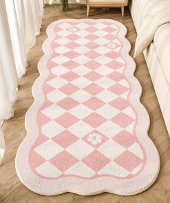 Cute Floral Plaid Bedside Bed Plush Rug
