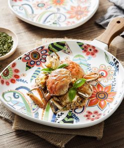 Alternative view of Colorful Flowers Print Ceramic Salad Dinner Plate with Solid Wood Handle