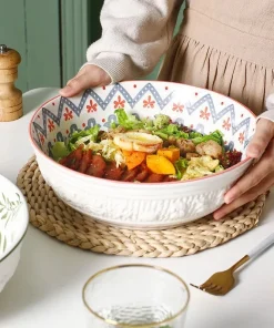 Ceramic Soup Bowl Hand Painted 10 Inches