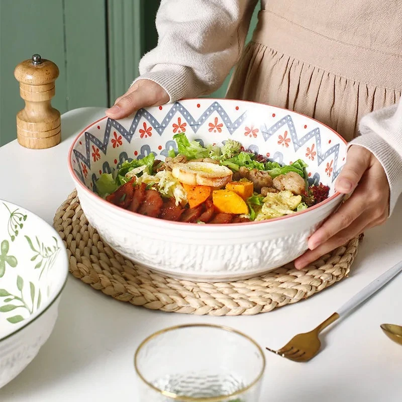 Ceramic Soup Bowl Hand Painted 10 Inches