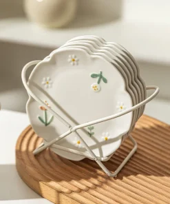 Alternative view of Chic Daisy Design Ceramic Plate - Home Tea Time Dessert Plate