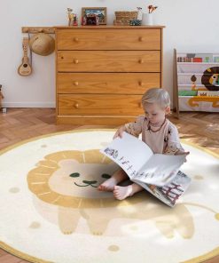 Cute Lion Round Fluffy Rug, Non-slip Rugs