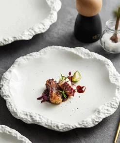 European Ceramic Dinner Plate Stone Texture Border