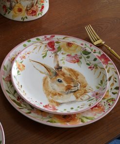 Alternative view of European Flower Cute Rabbit Pastoral Dessert Plate