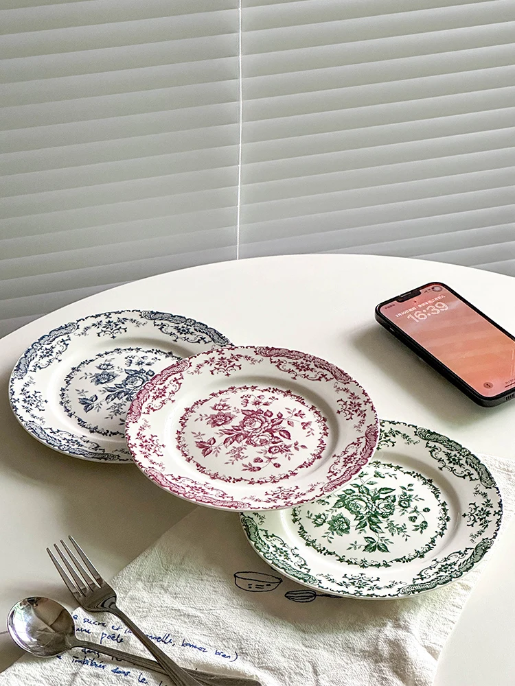 French Vintage Rose Ceramic Plate Ins Afternoon Tea - Image 2