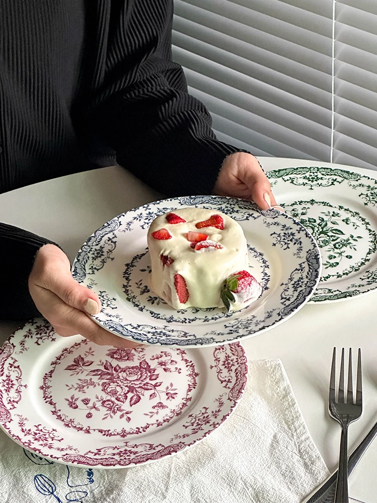 French Vintage Rose Ceramic Plate Ins Afternoon Tea - Image 3