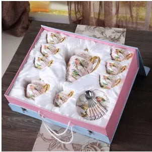 15 Piece Luxury Pink Ceramic Coffee Set - Image 2