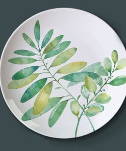 Green Plant Plates Ink Jungle Painting Ceramic Dish, Style 2