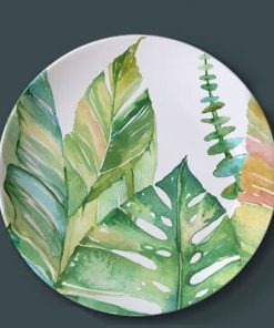 Green Plant Plates Ink Jungle Painting Ceramic Dish, Style 3