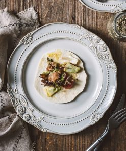 European Style Embossed Ceramic Pure White Steak Plate