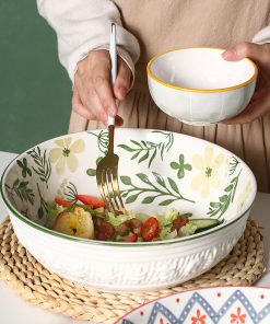 Ceramic Soup Bowl Hand Painted 10 Inches, Green