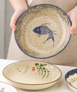 Japanese Antique Ceramic Plate Household Tableware Porcelain Dinner Plates