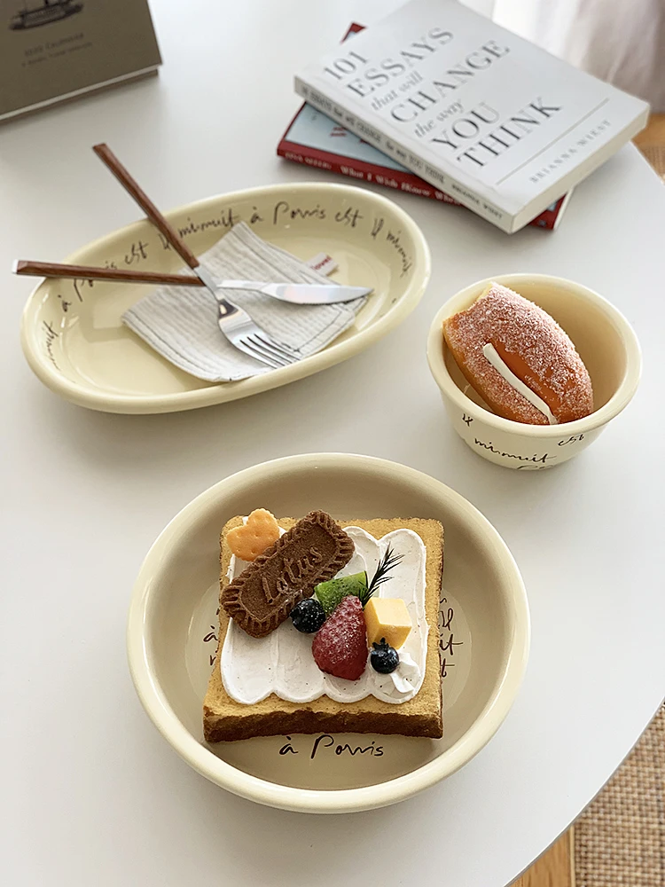 Korean Ins Wind Plate Bowl French Letter Retro Deep Plate - Image 3