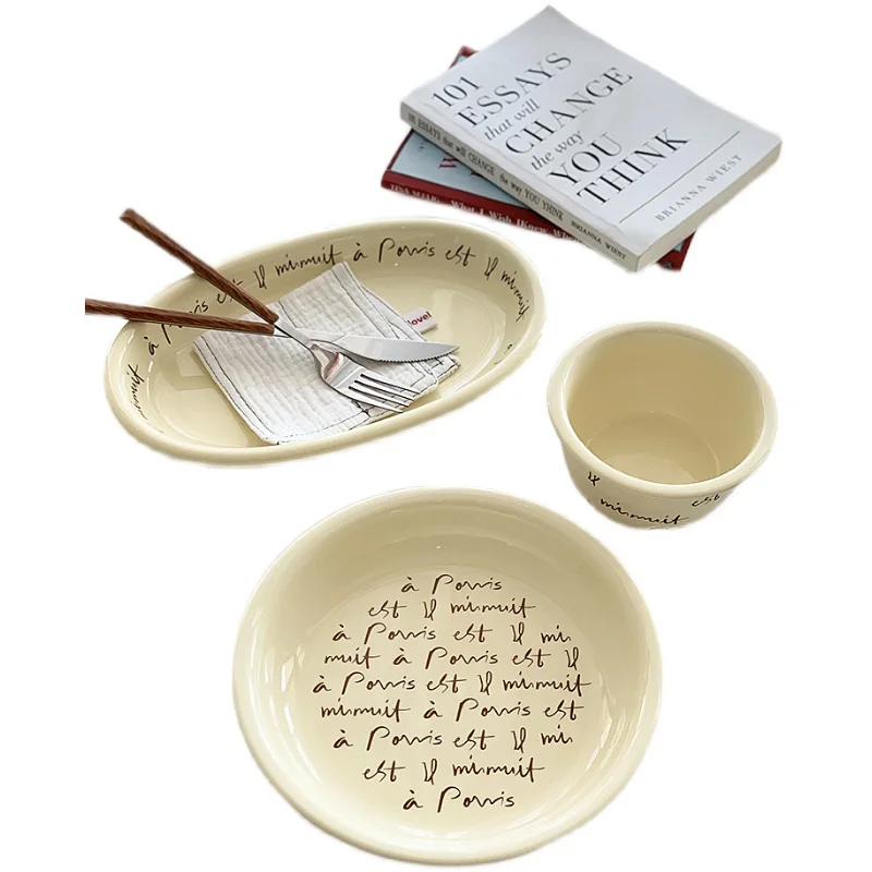 Korean Ins Wind Plate Bowl French Letter Retro Deep Plate - Image 5