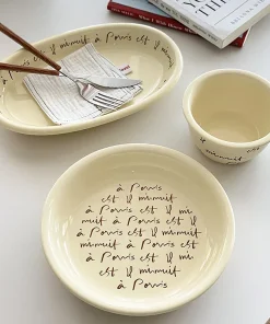 Korean Ins Wind Plate Bowl French Letter Retro Deep Plate