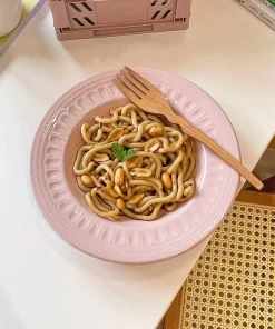 Alternative view of Nordic Embossed Straw Hat Plate Pink Ceramic Tableware