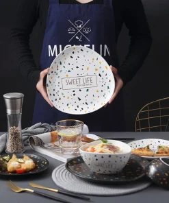 Nordic Irregular Dot Painting Ceramic Plate Porcelain Dinner Plate