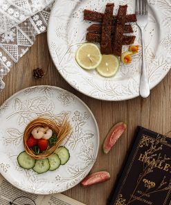 2PCS Retro Embossed Style Ceramic Dishes