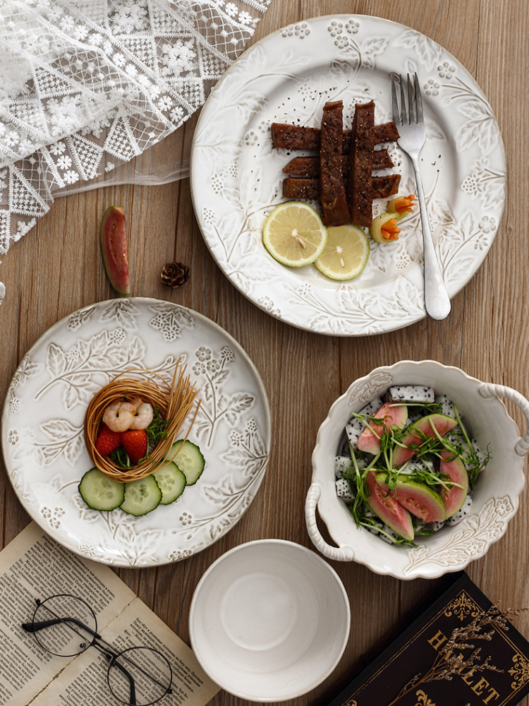 2PCS Retro Embossed Style Ceramic Dishes - Image 3