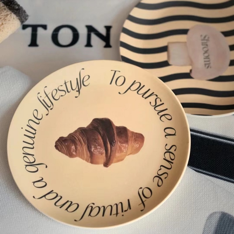 1PC Nordic Style Printed Bamboo Fiber Dining Plate for Kitchen Supplies - Image 4