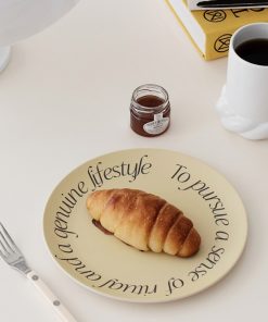 1PC Nordic Style Printed Bamboo Fiber Dining Plate for Kitchen Supplies