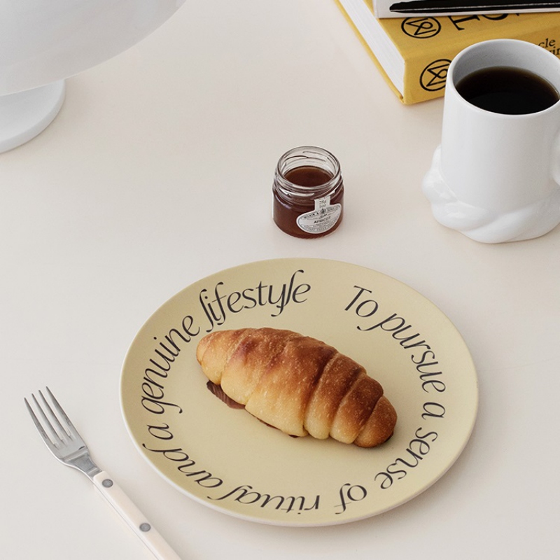 1PC Nordic Style Printed Bamboo Fiber Dining Plate for Kitchen Supplies