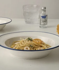 Alternative view of Simple Ceramic Straw Hat Plate Blue Rim Deep Plate