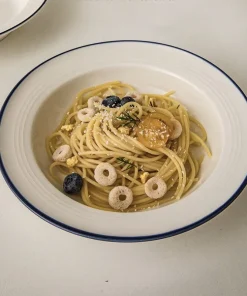 Simple Ceramic Straw Hat Plate Blue Rim Deep Plate