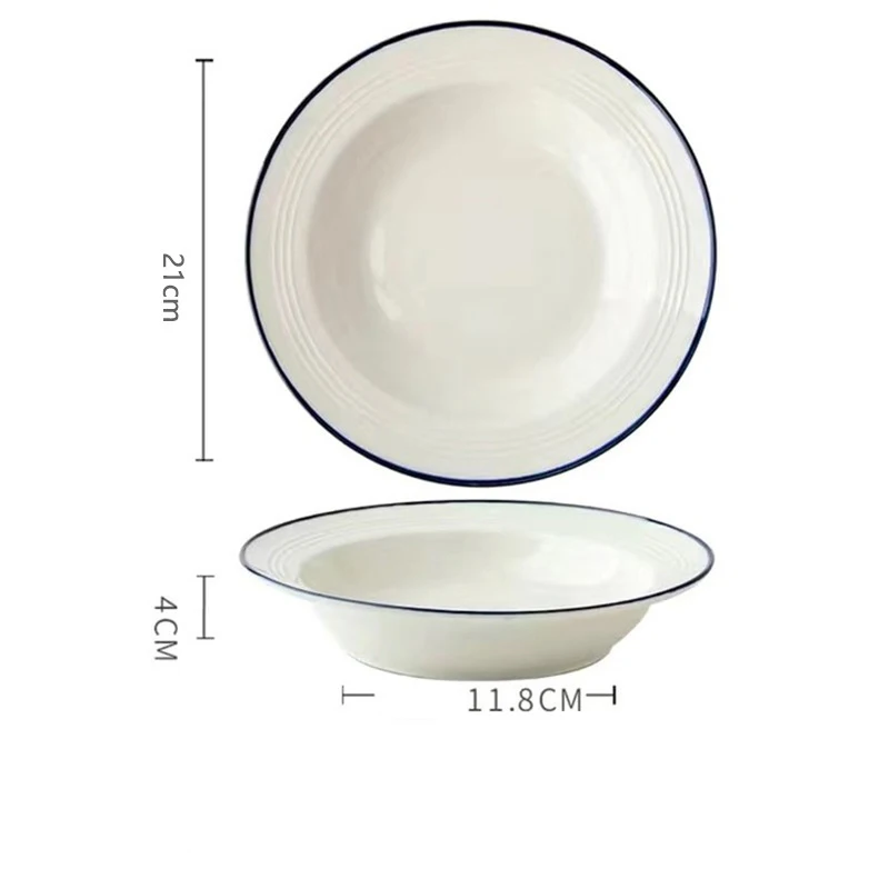Simple Ceramic Straw Hat Plate Blue Rim Deep Plate - Image 5