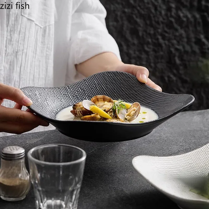 Solid Color Star Flow Texture Ceramic Dinner Plate - Image 2