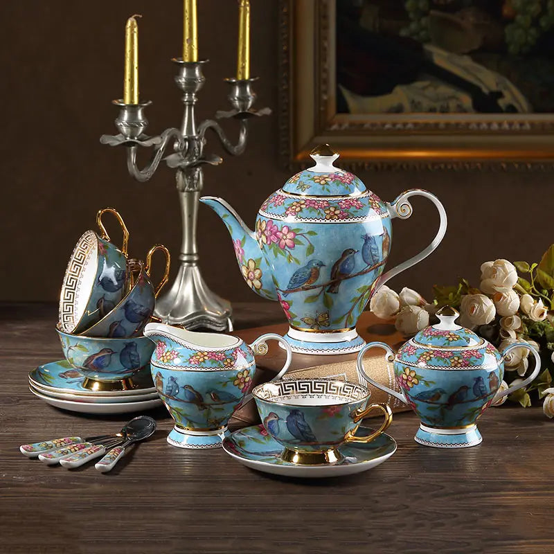 Exquisite Ceramic Blue Coffee Set - Image 2