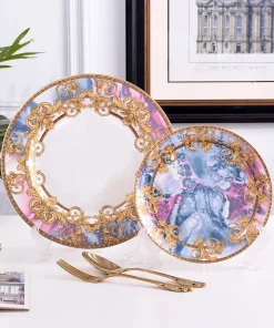 Alternative view of Western Dinner Plate 10inch And 8inch Steak Flat Tray Bone China Dinnerware Set