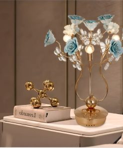 Alternative view of Luxurious Blue Rose Ceramic Table Lamp
