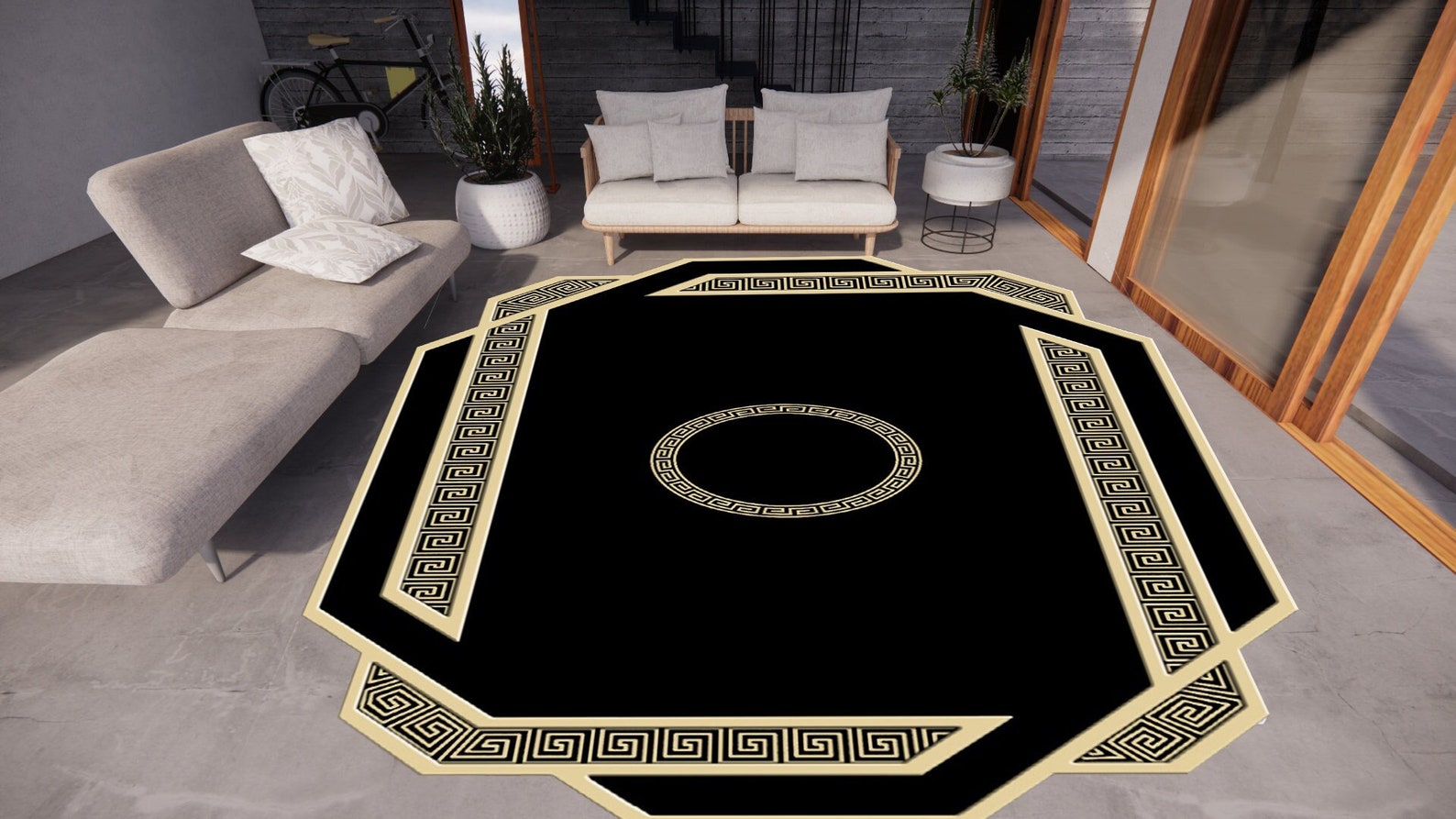 Golden Pattern Black Luxury Rug, Black And Gold Luxury Decor - Image 2
