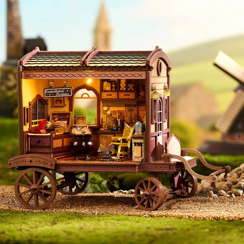 Entropy'S Flow Wooden Diy Casa Dollhouse Miniature Model Kits Magic Carriage Cabin Doll Houses With Furniture For Friends Gifts - Image 2