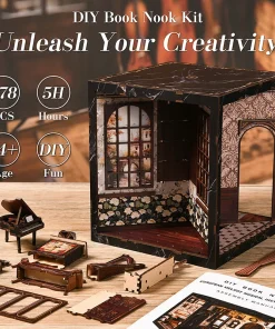 Alternative view of European Melody Musical Instrument Box DIY Miniature House, 3D Puzzle Bookend Model, Wooden Bookend. Creative Gift