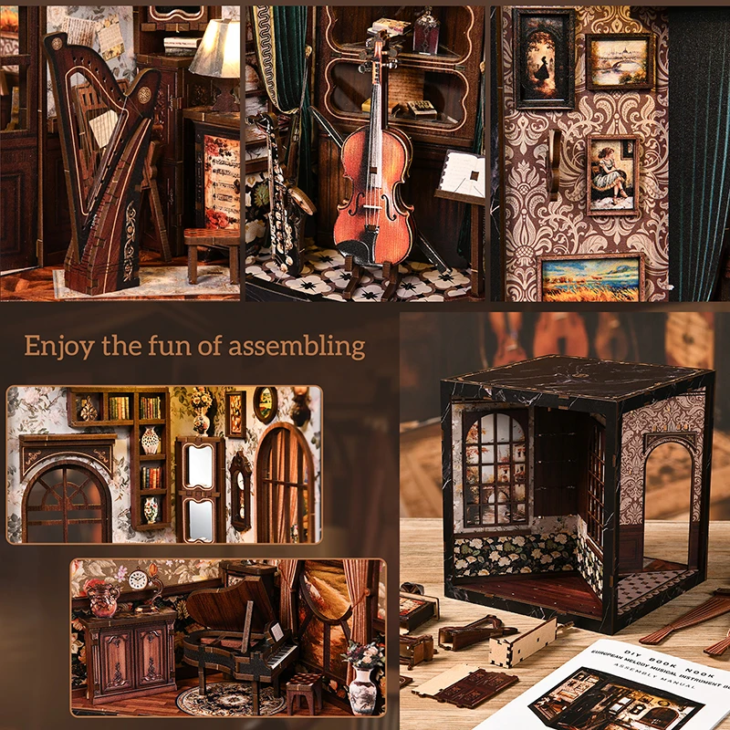European Melody Musical Instrument Box DIY Miniature House, 3D Puzzle Bookend Model, Wooden Bookend. Creative Gift - Image 4